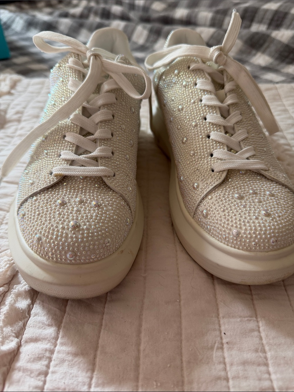 Steve Madden Pearl Embellished Lace-Up Sneakers